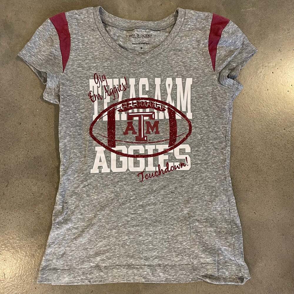Texas A&M Aggies college football team apparel gray maroon tee youth girls 7/8